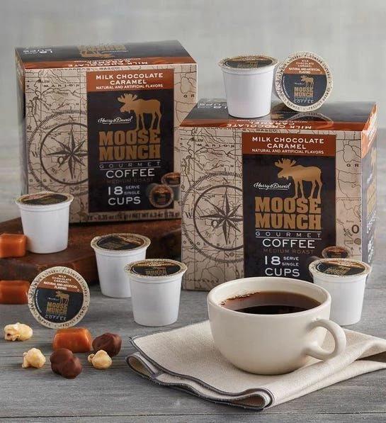 Harry & David Milk Chocolate Caramel Moose Munch Single-Serve Coffee 2/18 Count 3 Harry & David Milk Chocolate Caramel Moose Munch Single-Serve Coffee 2/18 Count