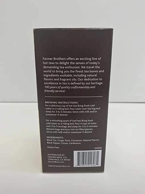 Farmer Brothers Premium:Chai Spice Hot Black Tea, 1/25 Ct Tea Box 4 Farmer Brothers Premium:Chai Spice Hot Black Tea, 1/25 Ct Tea Box - Image 2
