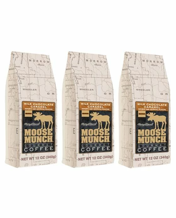 Harry & David Milk Chocolate Caramel Moose Munch Gourmet Ground Coffee 3 Bags 3 Harry & David Milk Chocolate Caramel Moose Munch Gourmet Ground Coffee 3 Bags