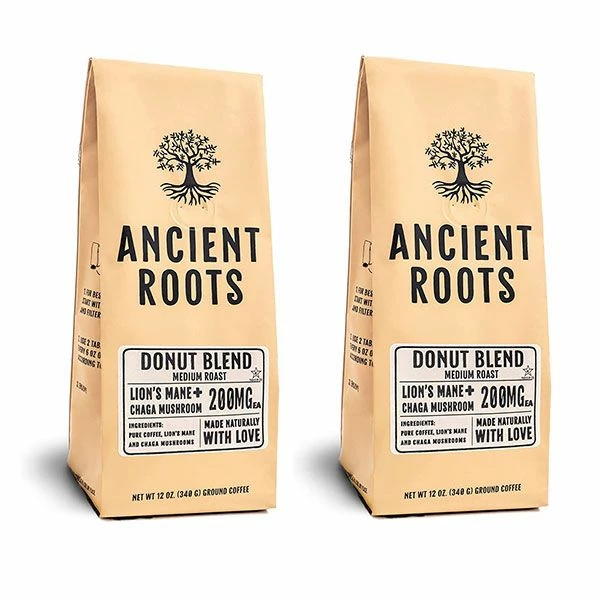 Ancient Roots Donut Shop Flavored Mushroom CoffeeBy Corim Premium Blends 2/12 Oz Bags 3 Ancient Roots Donut Shop Flavored Mushroom CoffeeBy Corim Premium Blends 2/12 Oz Bags