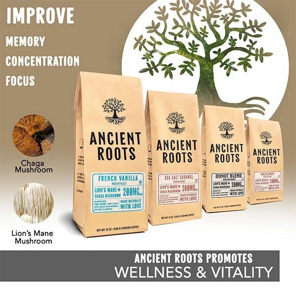 Ancient Roots Hazelnut Medium Roast Flavored Mushroom Ground Coffee 4/12 Oz Bags 5 Ancient Roots Hazelnut Medium Roast Flavored Mushroom Ground Coffee 4/12 Oz Bags - Image 3