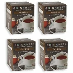 China Mist - Earl Grey Organic Black Full Leaf Tea Sachet, 4 Boxes 15 Count Each