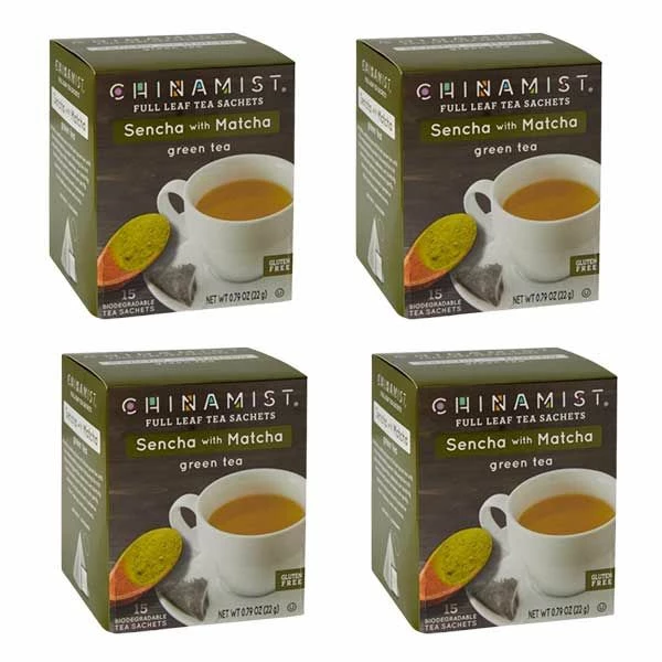 China Mist Sencha With Matcha Organic Green Full Leaf Tea Sachet, 4 Boxes 15 Count Each 3 China Mist Sencha With Matcha Organic Green Full Leaf Tea Sachet, 4 Boxes 15 Count Each
