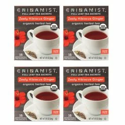 China Mist - Zesty Hibiscus Ginger Organic Black Full Leaf Tea Sachet, 4 Boxes 15 Count Each