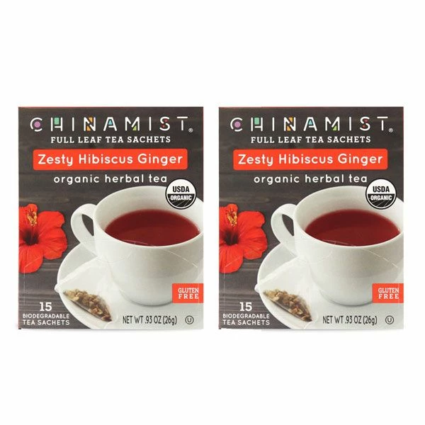China Mist - Zesty Hibiscus Ginger Organic Black Full Leaf Tea Sachet, 2 Boxes 15 Count Each - Biodegradable And Individually Wrapped 3 China Mist - Zesty Hibiscus Ginger Organic Black Full Leaf Tea Sachet, 2 Boxes 15 Count Each - Biodegradable And Individually Wrapped