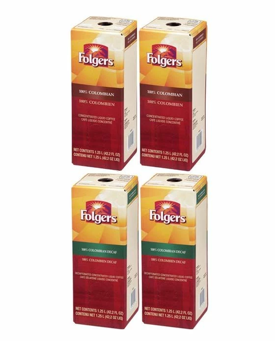Folgers 1.25 Liter 100% Colombian Regular And Decaf (2 Boxes Each) 3 Folgers 1.25 Liter 100% Colombian Regular And Decaf (2 Boxes Each)