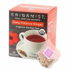China Mist - Zesty Hibiscus Ginger Organic Black Full Leaf Tea Sachet, 15 Count Box - Biodegradable And Individually Wrapped